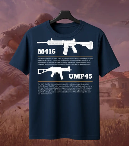 BGMI M4 Combo T-Shirt | PUBG Battle Royale Weapon Tee - S / Navy / UMP45 - BGMI/PUBG