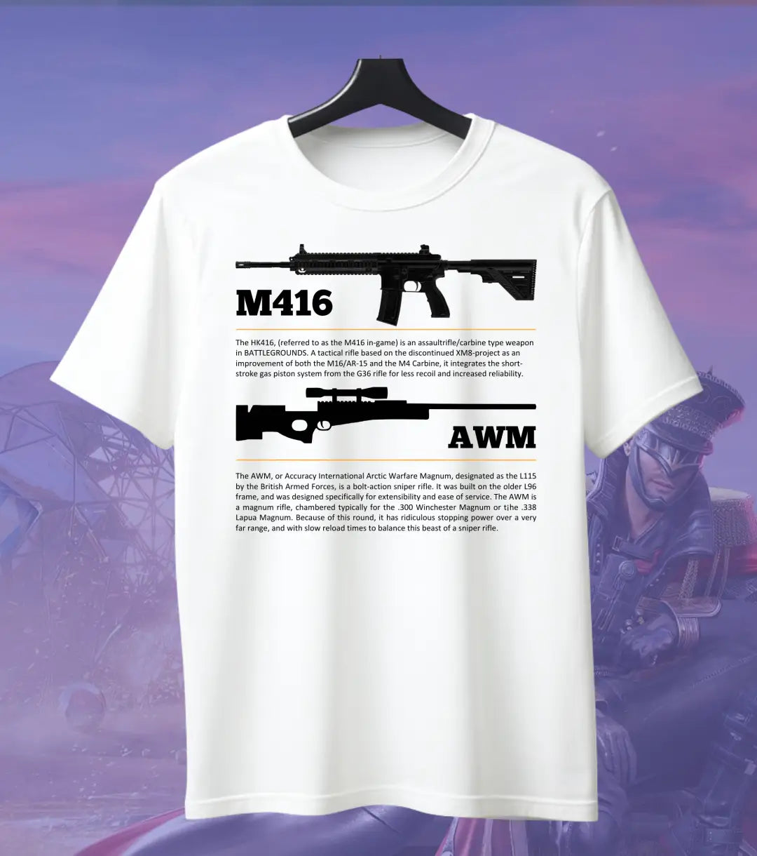 BGMI M4 Combo T-Shirt | PUBG Battle Royale Weapon Tee - S / White / AWM - BGMI/PUBG
