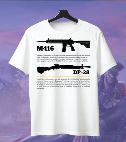 BGMI M4 Combo T-Shirt | PUBG Battle Royale Weapon Tee - S / White / DP-28 - BGMI/PUBG