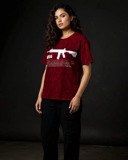 BGMI M416 Graphic Acid Wash Oversized T-Shirt | Premium 240 GSM Heavyweight Tee - Maroon / S - BGMI/PUBG