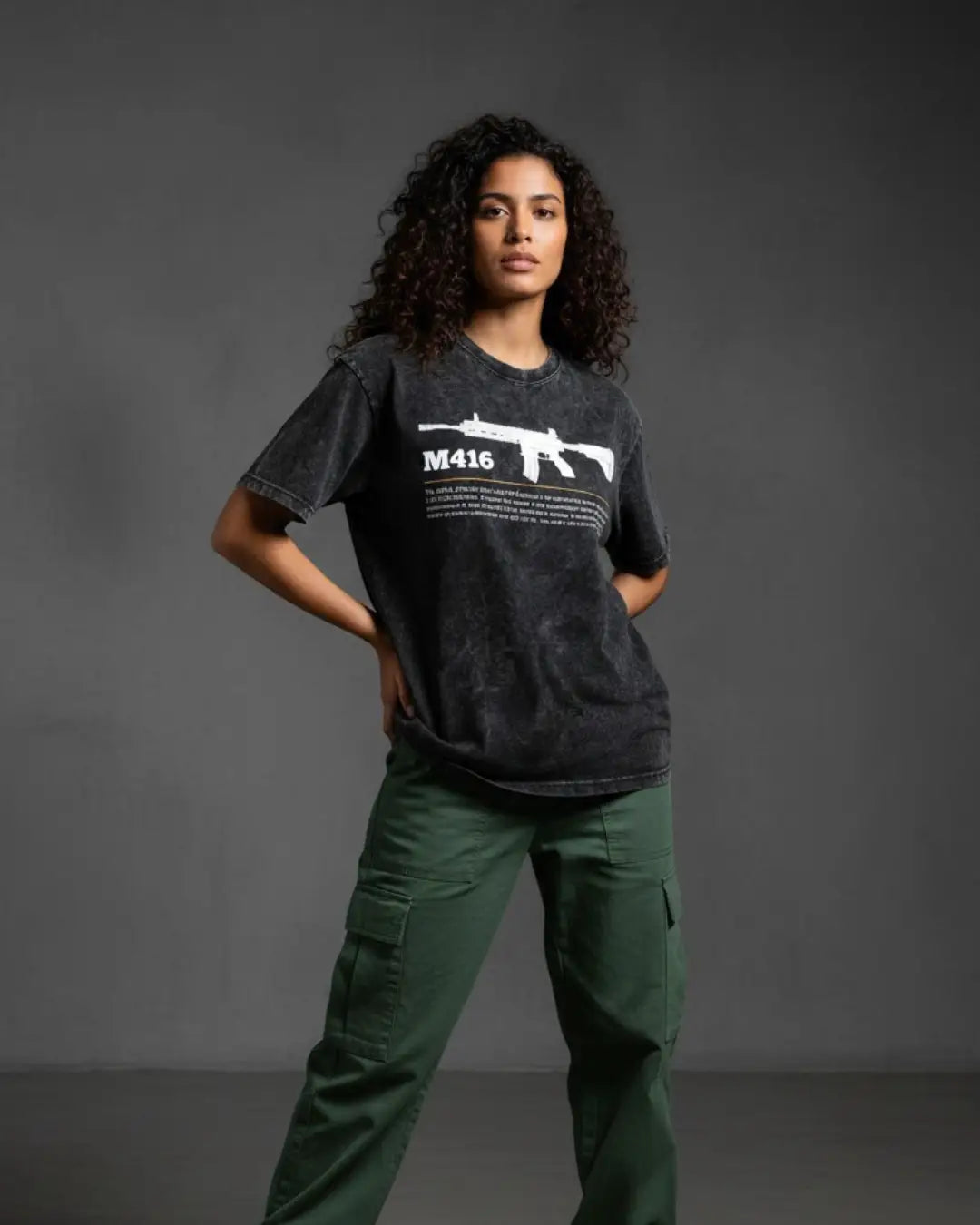 BGMI M416 Graphic Acid Wash Oversized T-Shirt | Premium 240 GSM Heavyweight Tee - Black / S - BGMI/PUBG