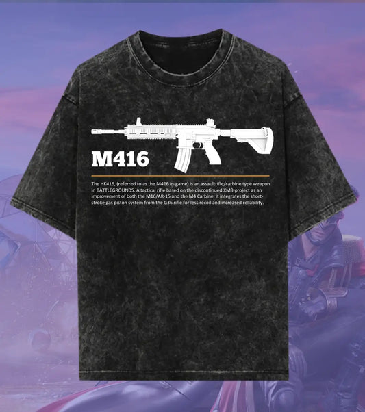 BGMI M416 Graphic Acid Wash Oversized T-Shirt | Premium 240 GSM Heavyweight Tee - BGMI/PUBG