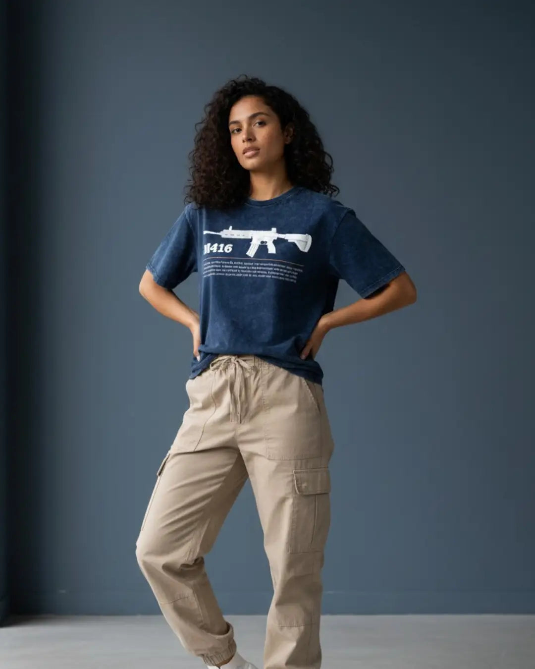 BGMI M416 Graphic Acid Wash Oversized T-Shirt | Premium 240 GSM Heavyweight Tee - Navy / S - BGMI/PUBG
