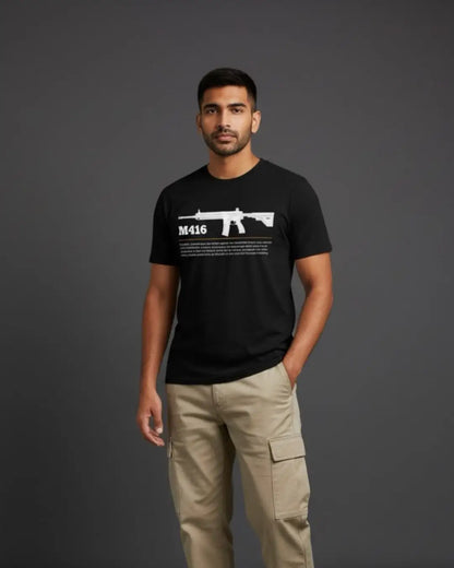 BGMI M416 T-Shirt | PUBG Tactical Assault Rifle Tee - S / Black - BGMI/PUBG