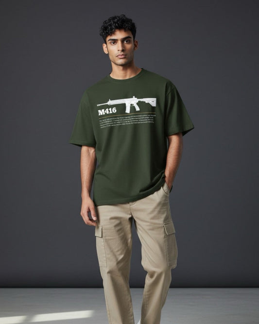 BGMI M416 T-Shirt | PUBG Tactical Assault Rifle Tee - S / Bottle Green - BGMI/PUBG