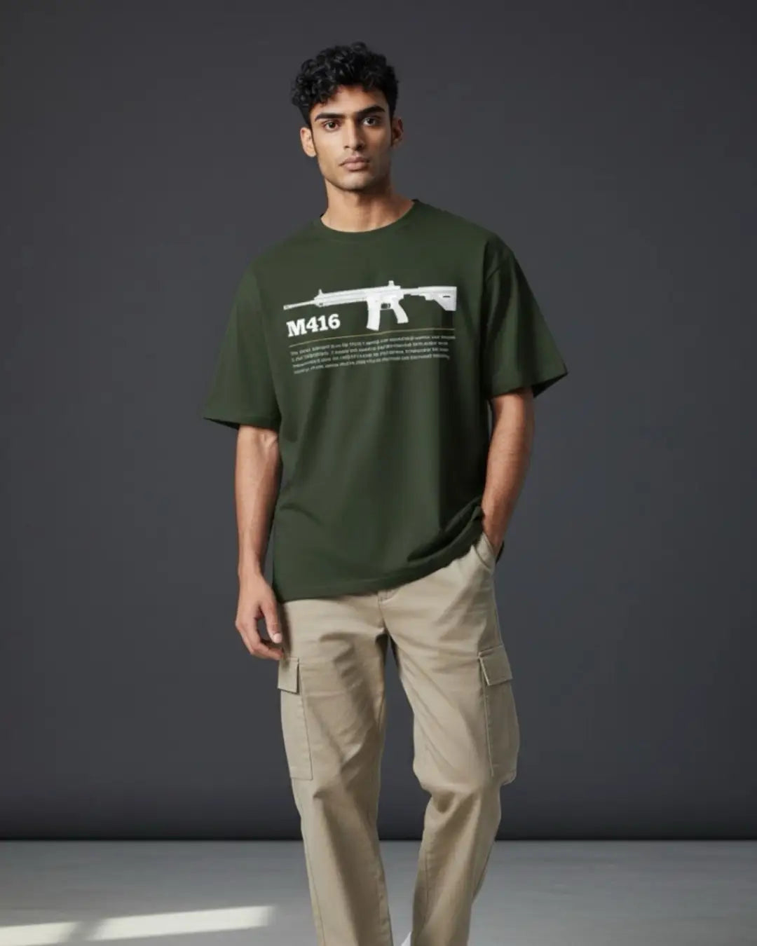 BGMI M416 T-Shirt | PUBG Tactical Assault Rifle Tee - S / Bottle Green - BGMI/PUBG