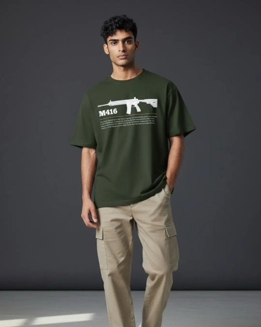 BGMI M416 T-Shirt | PUBG Tactical Assault Rifle Tee - S / Bottle Green - BGMI/PUBG