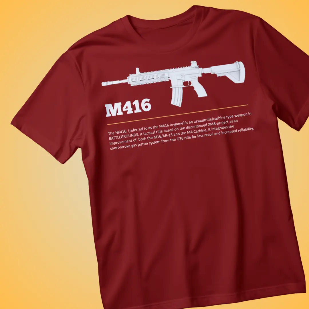 BGMI M416 T-Shirt | PUBG Tactical Assault Rifle Tee - S / Maroon - BGMI/PUBG