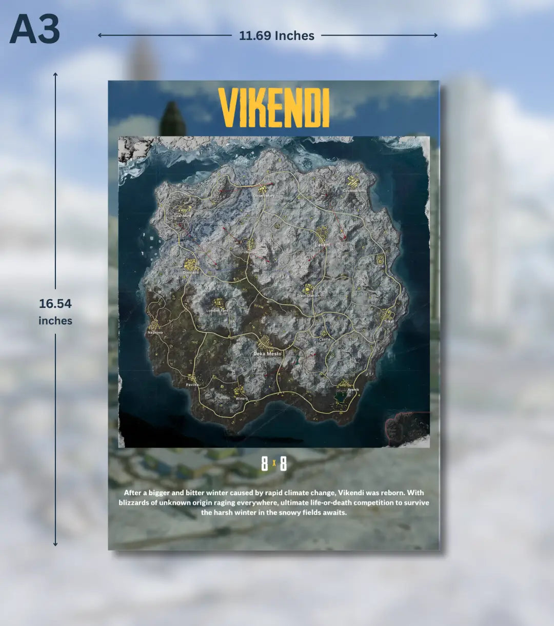 BGMI Map Wall Art Set – Erangel Miramar Sanhok & Vikendi | 300 GSM Matte Poster - Vikendi / A3 / Unframed - BGMI/PUBG