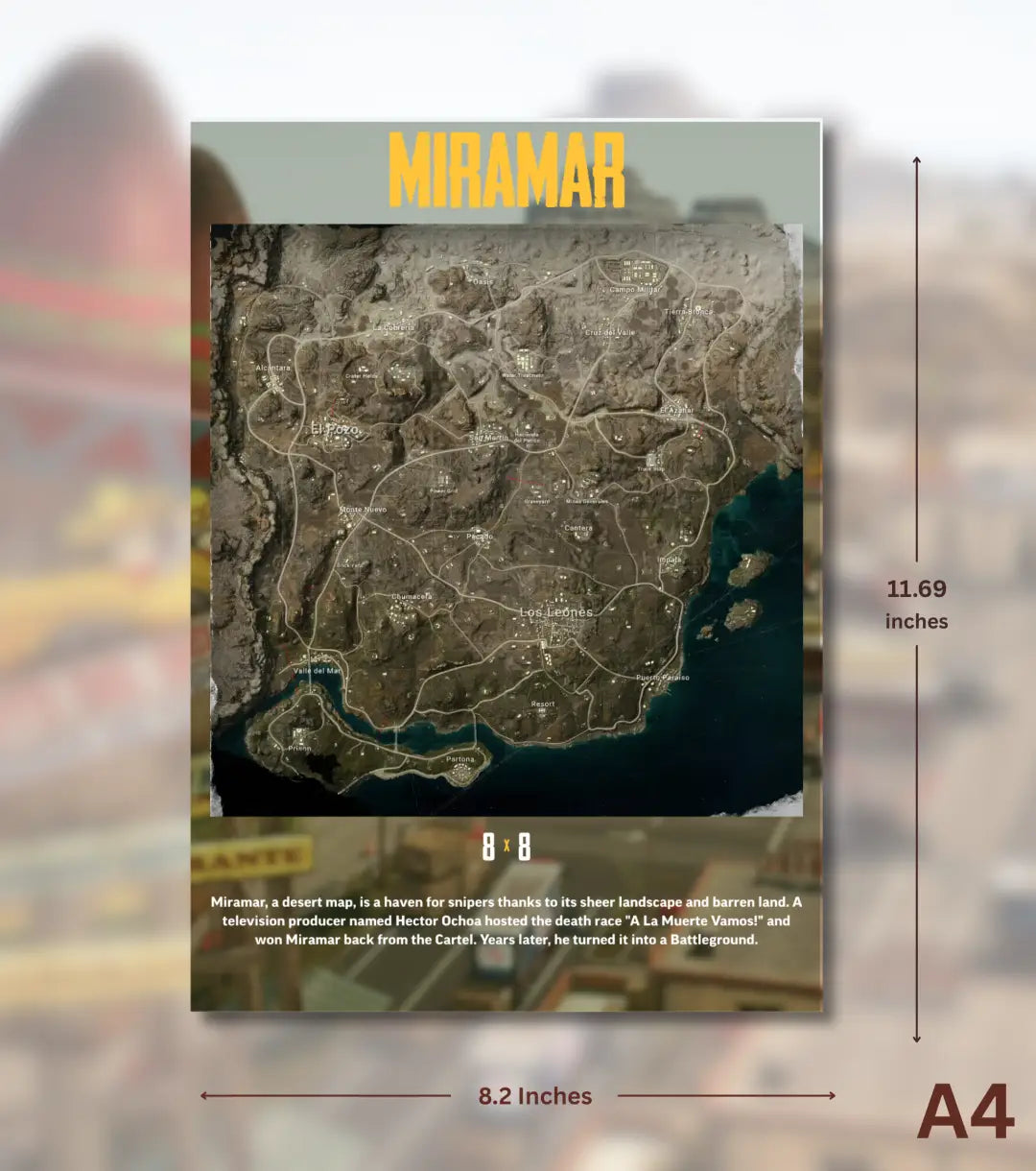 BGMI Map Wall Art Set – Erangel Miramar Sanhok & Vikendi | 300 GSM Matte Poster - Miramar / A4 / Unframed - BGMI/PUBG