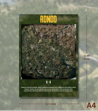 BGMI Map Wall Art Set – Erangel Miramar Sanhok & Vikendi | 300 GSM Matte Poster - Rondo / A4 / Unframed - BGMI/PUBG