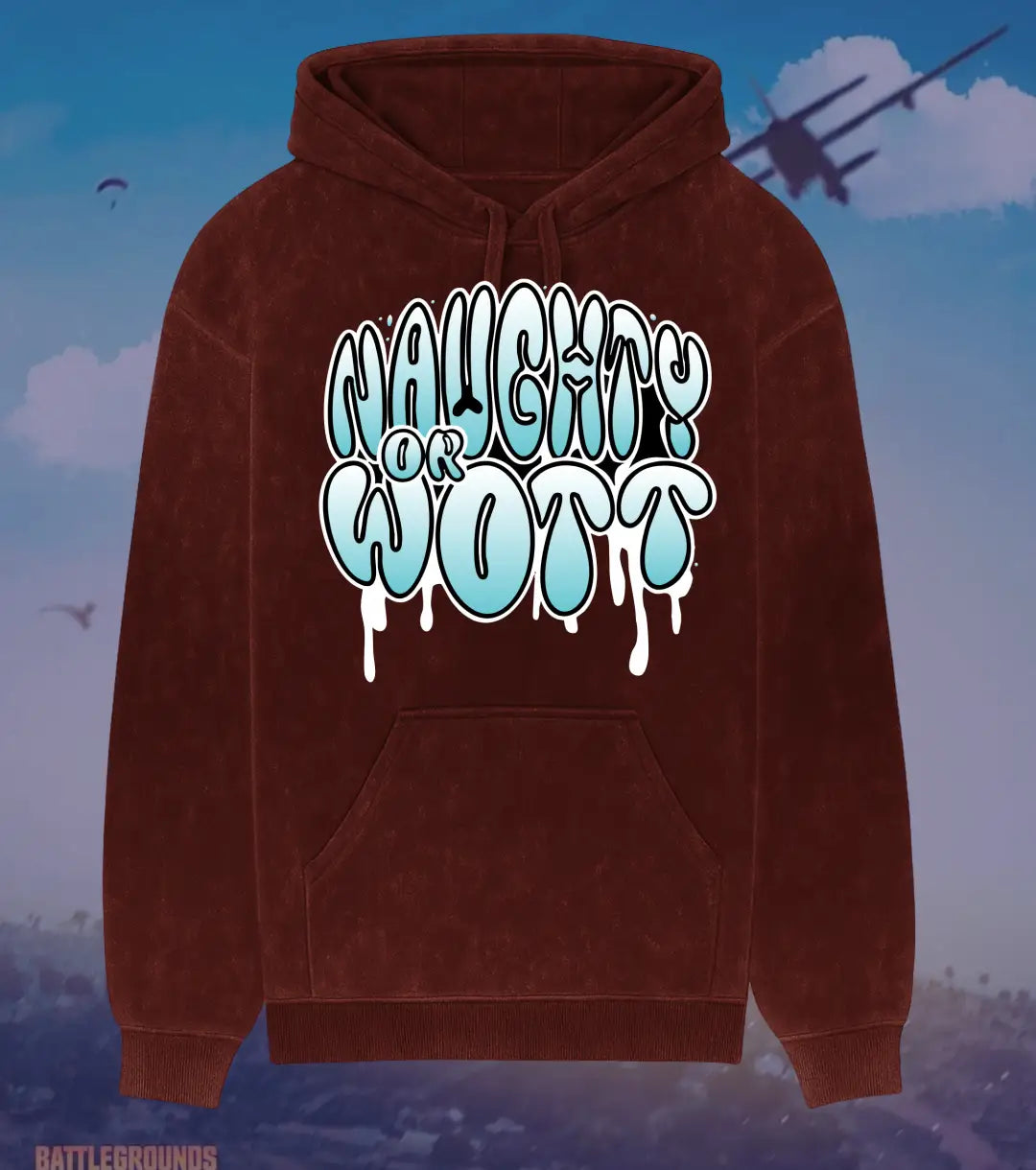 BGMI Naughty Or Wott – Acid Wash Heavyweight Hoodie | 300 GSM Heavyweight Fleece - Maroon / S - BGMI/PUBG