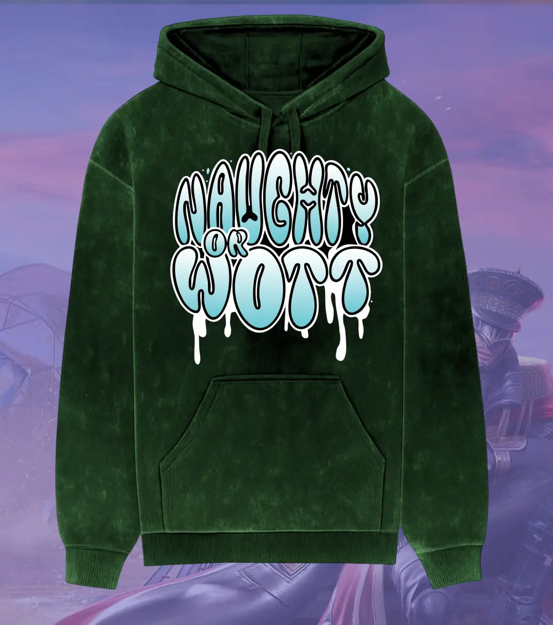 BGMI Naughty Or Wott – Acid Wash Heavyweight Hoodie | 300 GSM Heavyweight Fleece - Bottle Green / S - BGMI/PUBG