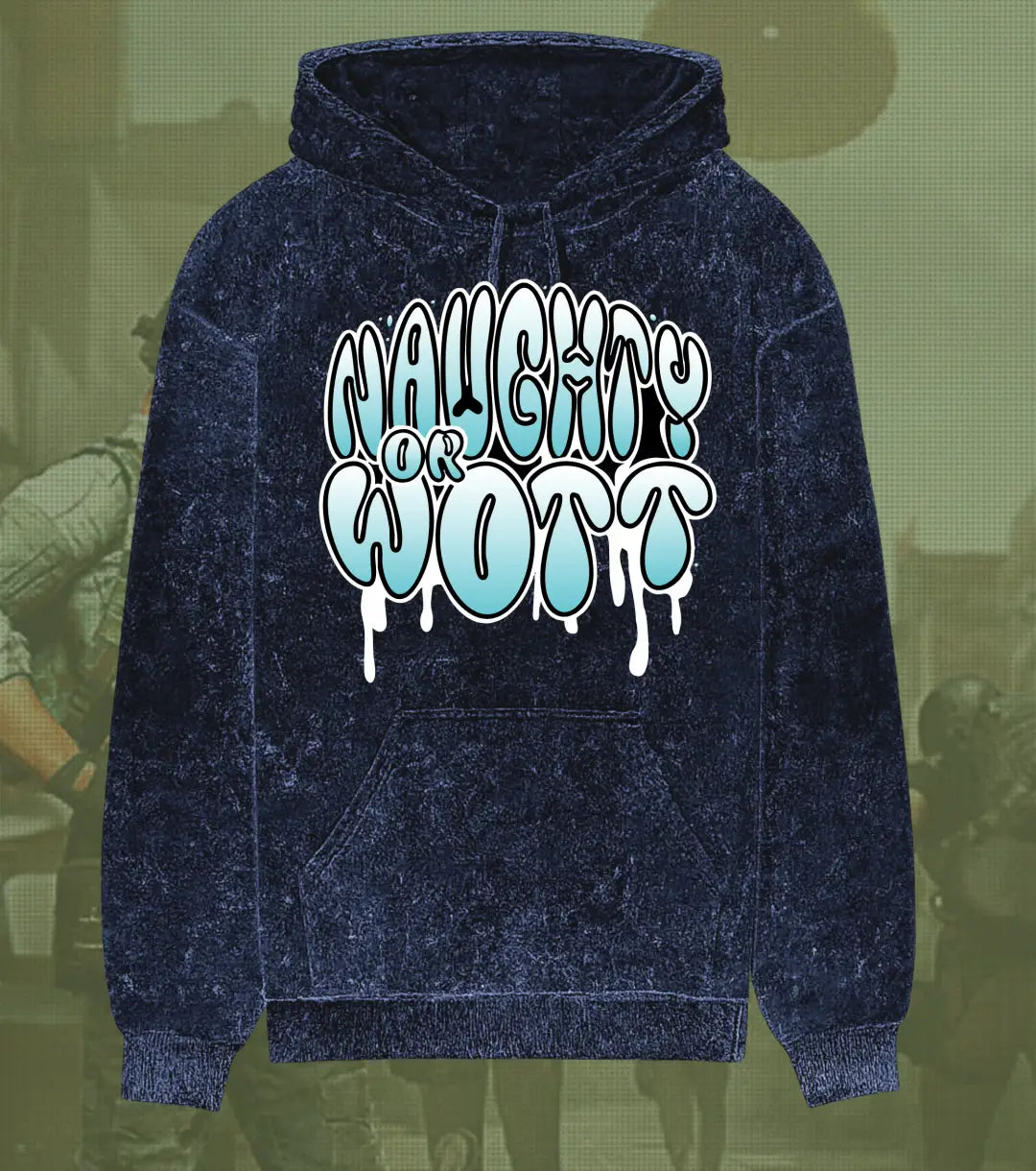 BGMI Naughty Or Wott – Acid Wash Heavyweight Hoodie | 300 GSM Heavyweight Fleece - Navy / S - BGMI/PUBG