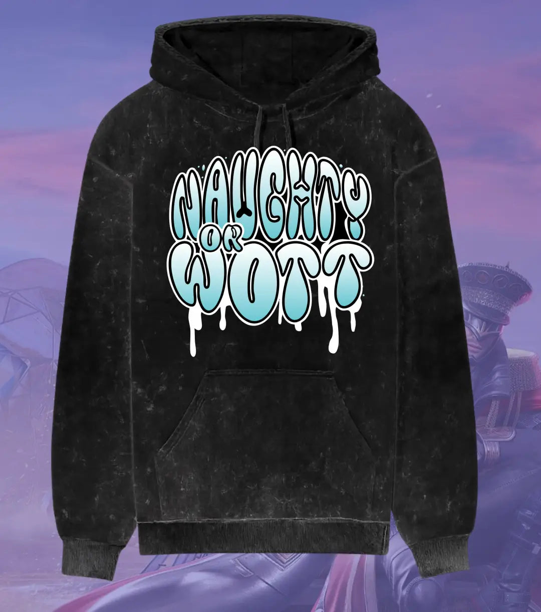 BGMI Naughty Or Wott – Acid Wash Heavyweight Hoodie | 300 GSM Heavyweight Fleece - Black / S - BGMI/PUBG