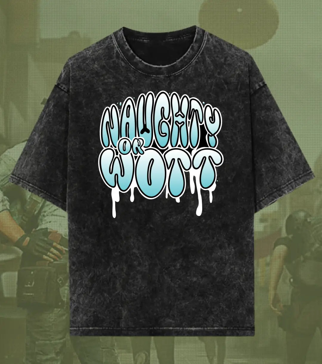 BGMI Naughty Or Wott – OG Streetwear Acid Wash Oversized T-Shirt | 240 GSM Heavyweight Tee - BGMI/PUBG
