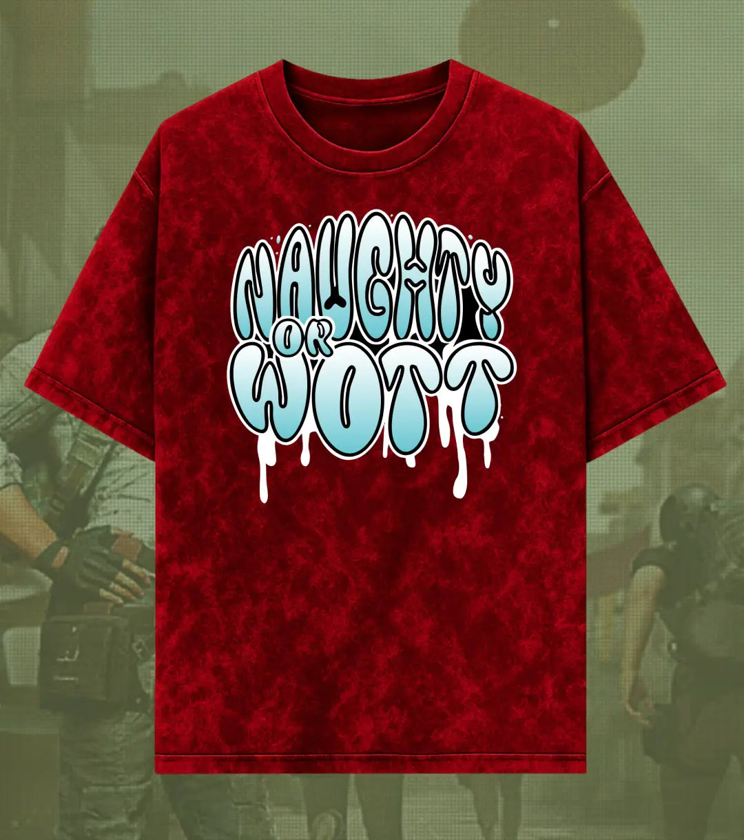 BGMI Naughty Or Wott – OG Streetwear Acid Wash Oversized T-Shirt | 240 GSM Heavyweight Tee - BGMI/PUBG