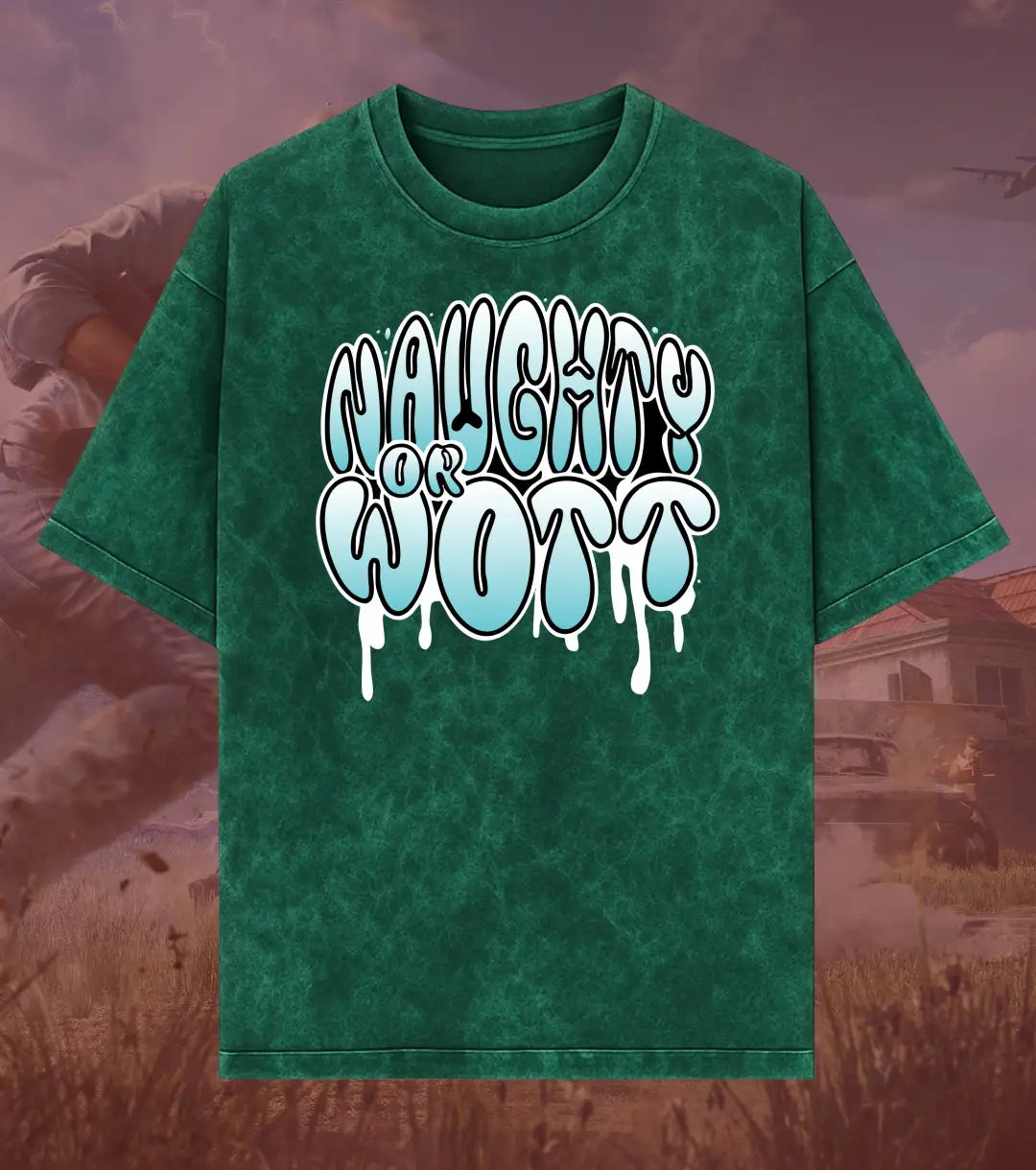 BGMI Naughty Or Wott – OG Streetwear Acid Wash Oversized T-Shirt | 240 GSM Heavyweight Tee - BGMI/PUBG