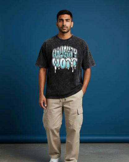 BGMI Naughty Or Wott – OG Streetwear Acid Wash Oversized T-Shirt | 240 GSM Heavyweight Tee - Black / S - BGMI/PUBG