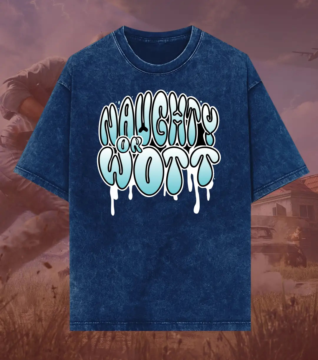 BGMI Naughty Or Wott – OG Streetwear Acid Wash Oversized T-Shirt | 240 GSM Heavyweight Tee - BGMI/PUBG