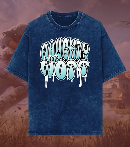 BGMI Naughty Or Wott – OG Streetwear Acid Wash Oversized T-Shirt | 240 GSM Heavyweight Tee - BGMI/PUBG