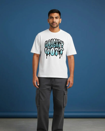 BGMI Naughty Or Wott Oversized T-Shirt – OG Meme Streetwear | 240 GSM Heavyweight Gamer Tee - White / XS / 180GSM