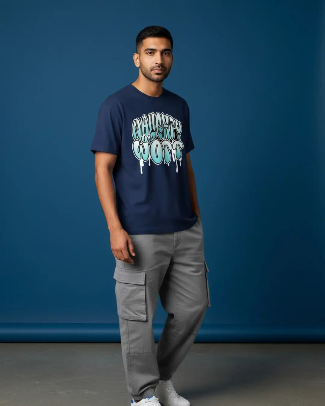 BGMI Naughty Or Wott Oversized T-Shirt – OG Meme Streetwear | 240 GSM Heavyweight Gamer Tee - Navy / XS / 180GSM