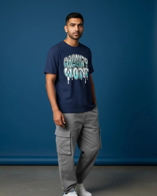 BGMI Naughty Or Wott Oversized T-Shirt – OG Meme Streetwear | 240 GSM Heavyweight Gamer Tee - Navy / XS / 180GSM