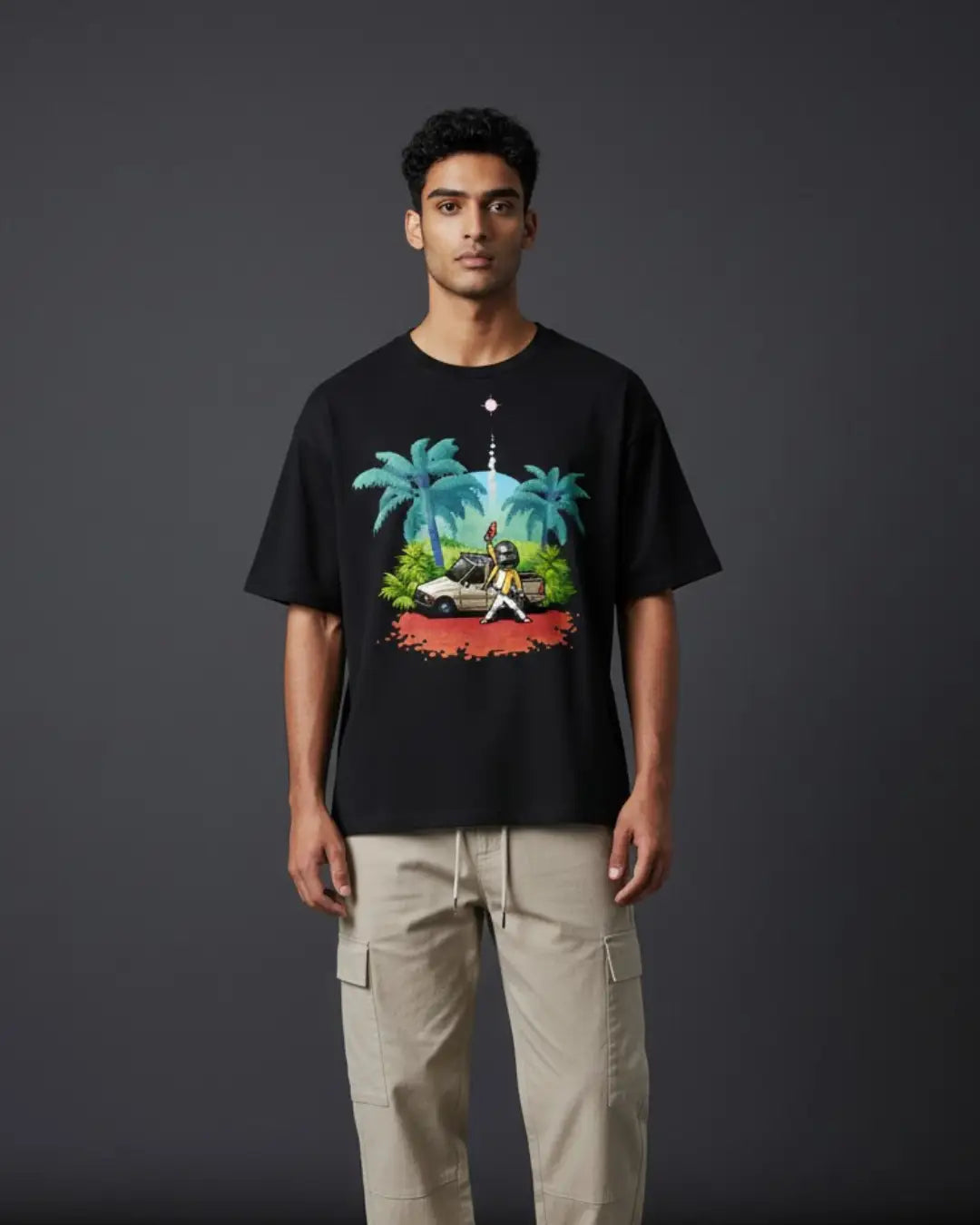 BGMI Pixel Drop Winner Oversized T-Shirt – Retro Battle Royale Tee | 240 GSM Heavyweight Gamer Tee - Black / XS