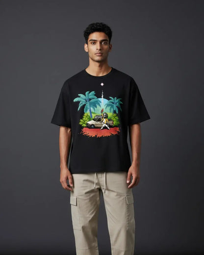 BGMI Pixel Drop Winner Oversized T-Shirt – Retro Battle Royale Tee | 240 GSM Heavyweight Gamer Tee - Black / XS