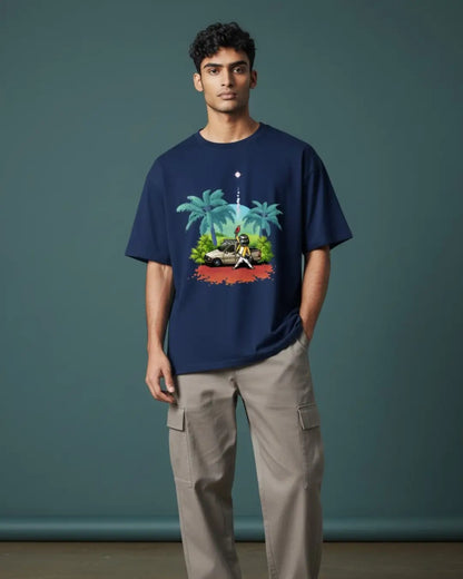 BGMI Pixel Drop Winner Oversized T-Shirt – Retro Battle Royale Tee | 240 GSM Heavyweight Gamer Tee - Navy / XS / 180GSM