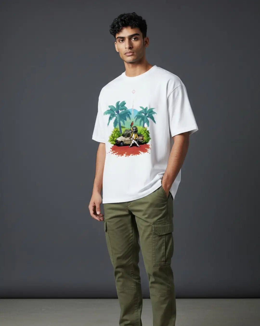 BGMI Pixel Drop Winner Oversized T-Shirt – Retro Battle Royale Tee | 240 GSM Heavyweight Gamer Tee - White / XS