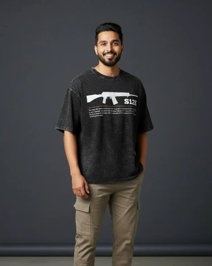 BGMI S12K – Close-Range Chaos Acid Wash Oversized T-Shirt | 240 GSM Heavyweight Tee - Black / S - BGMI/PUBG