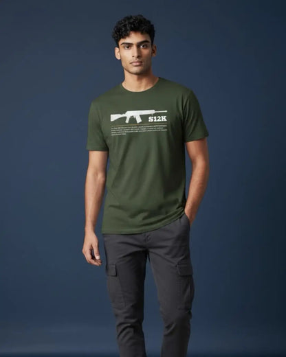 BGMI S12K T-Shirt | PUBG Shotgun Graphic Tee - Bottle Green / S - BGMI/PUBG