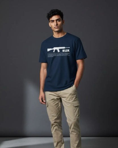 BGMI S12K T-Shirt | PUBG Shotgun Graphic Tee - Navy / S - BGMI/PUBG
