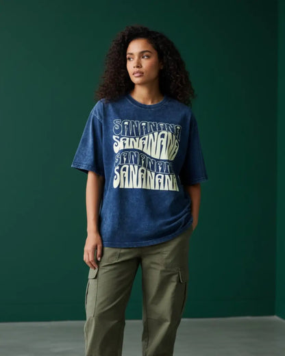 BGMI SANANANA – OG Meme Acid Wash Oversized T-Shirt | 240 GSM Heavyweight Tee - Navy / S - BGMI/PUBG