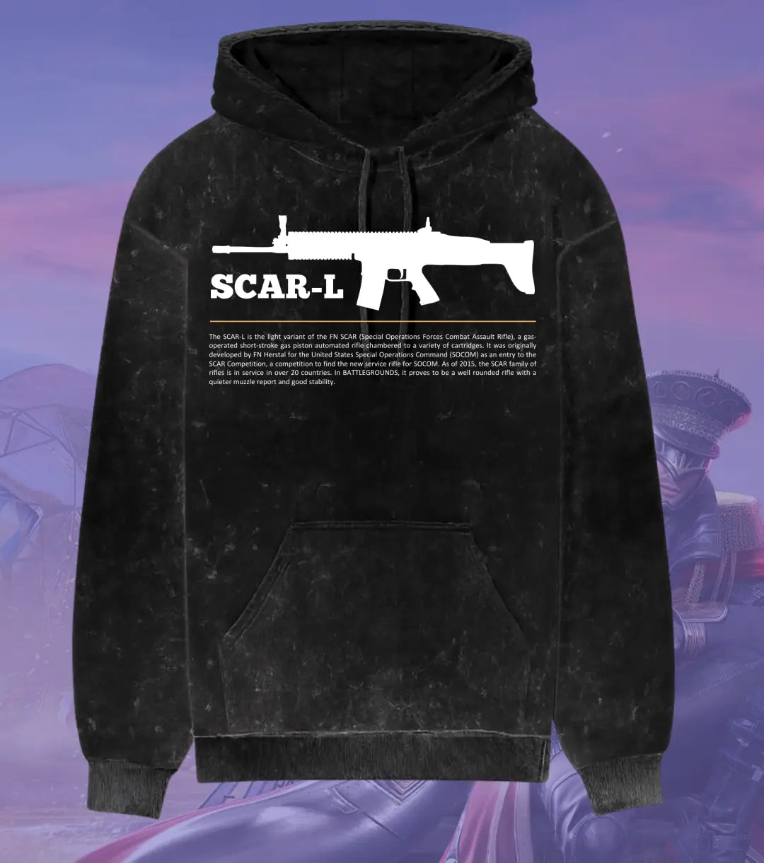 BGMI SCAR-L Covert Ops Hoodie – Acid Wash | 300 GSM Heavyweight Fleece - BGMI/PUBG