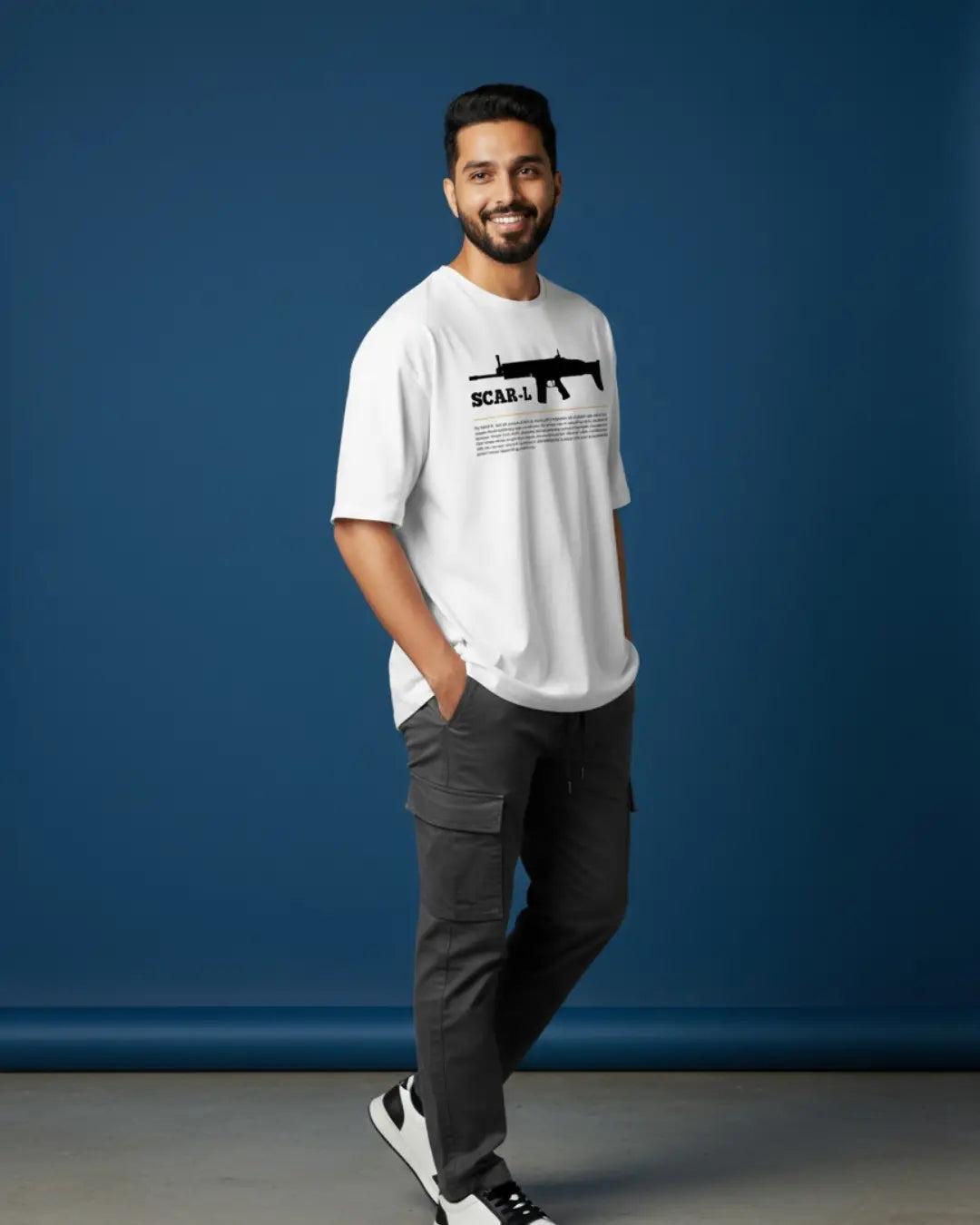 BGMI SCAR-L Oversized T-Shirt – Tactical Spray Control | 240 GSM Heavyweight Gamer Tee - White / XS / 180GSM - Valorant