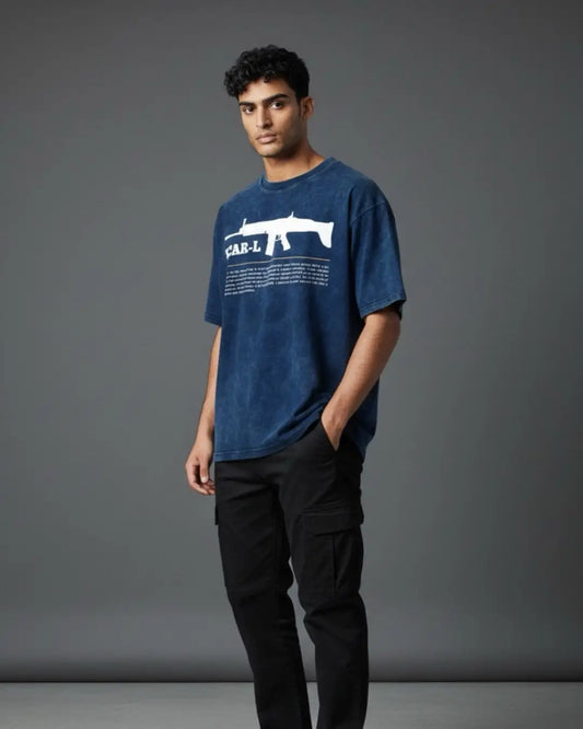 BGMI SCAR-L – Shadow Ops Acid Wash Oversized T-Shirt | 240 GSM Heavyweight Tee - Navy / S - BGMI/PUBG