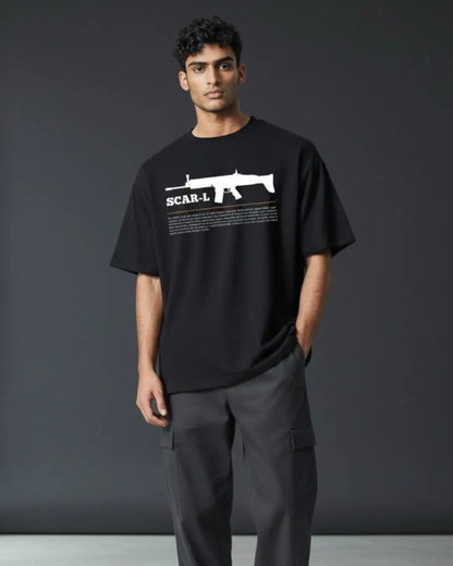 BGMI SCAR-L T-Shirt | PUBG Tactical AR Graphic Tee - Black / S - BGMI/PUBG