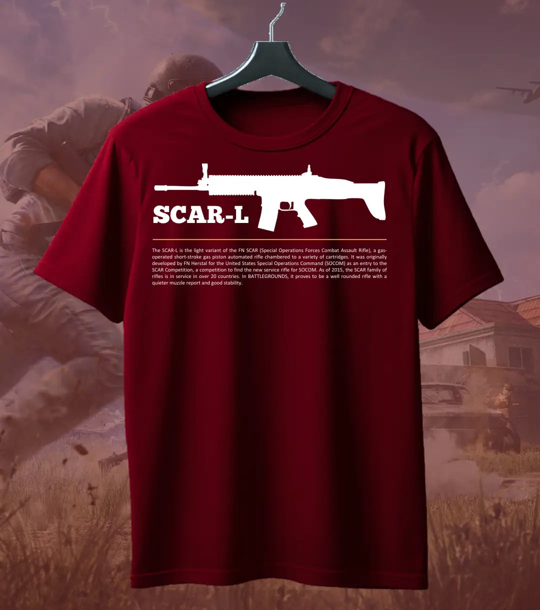 BGMI SCAR-L T-Shirt | PUBG Tactical AR Graphic Tee - Maroon / S - BGMI/PUBG