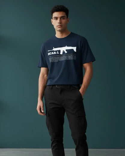 BGMI SCAR-L T-Shirt | PUBG Tactical AR Graphic Tee - Navy / S - BGMI/PUBG