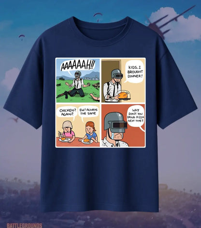 BGMI Winner Winner Chicken Dinner Comic Oversized T-Shirt – Victory Graphic Tee | 240 GSM Heavyweight Gamer Tee