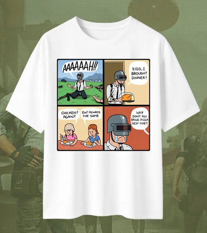 BGMI Winner Winner Chicken Dinner Comic Oversized T-Shirt – Victory Graphic Tee | 240 GSM Heavyweight Gamer Tee