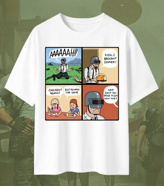 BGMI Winner Winner Chicken Dinner Comic Oversized T-Shirt – Victory Graphic Tee | 240 GSM Heavyweight Gamer Tee