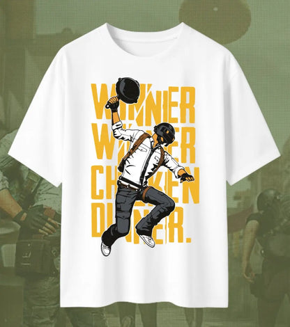 BGMI Winner Winner Chicken Dinner Oversized T-Shirt – Victory Quote Tee | 240 GSM Heavyweight Gamer Tee - Valorant