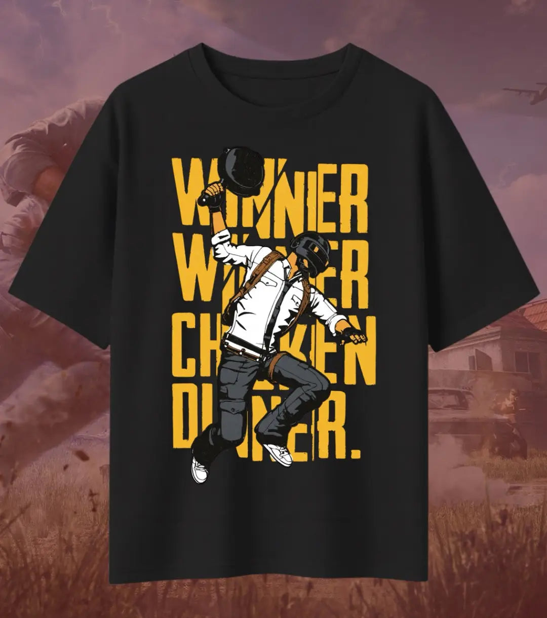 BGMI Winner Winner Chicken Dinner Oversized T-Shirt – Victory Quote Tee | 240 GSM Heavyweight Gamer Tee - Valorant