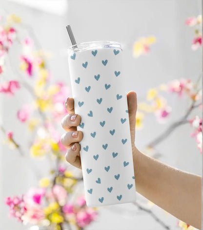 Blue Hearts Pattern Stainless Steel Tumbler – 591 ml