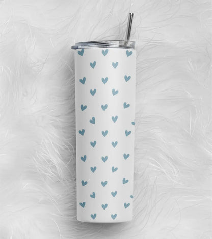 Blue Hearts Pattern Stainless Steel Tumbler – 591 ml
