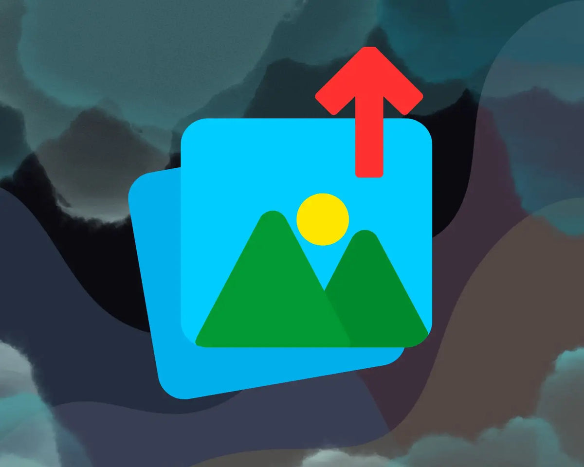 Blue square icon featuring a stylized mountain landscape with green peaks and a yellow sun, topped by a red upward arrow.
